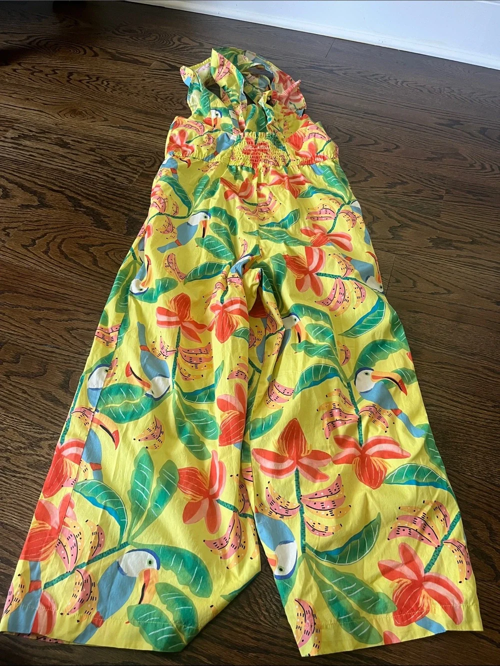 NEW! Tea Collection Tropical Birds Banana Girls Flutter Strap Jumpsuit